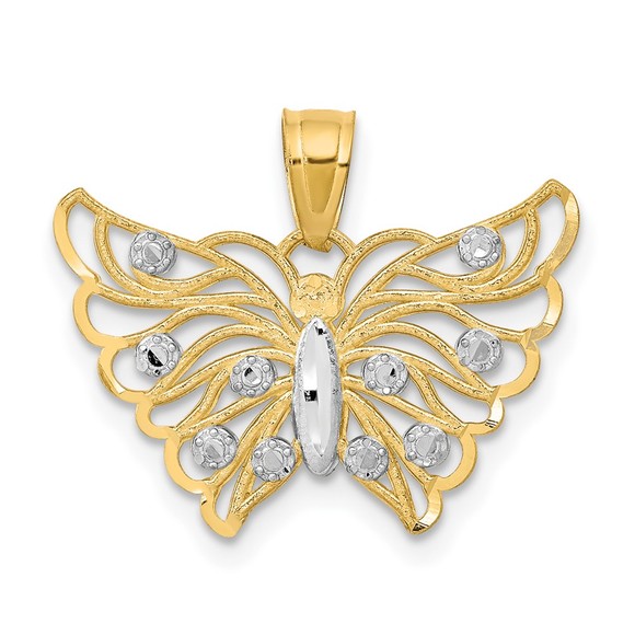 10k Yellow Genuine Gold with  Rhodium Butterfly Necklace Charm Pendant - Picture 1 of 4